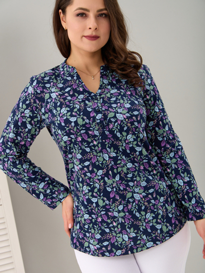 Блузка БЛ-22/синий-листьярозочка