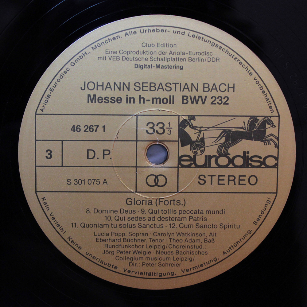 Peter Schreier, Popp, Watkinson, Adam, Buchner, Lorenz / Johann Sebastian Bach: Messe In H-moll BWV 232 (3LP)