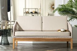 "Канны" лаунж-зона 4-местная из роупа со столиком "Канны" цвета "дуб", основание дуб, роуп бежевый