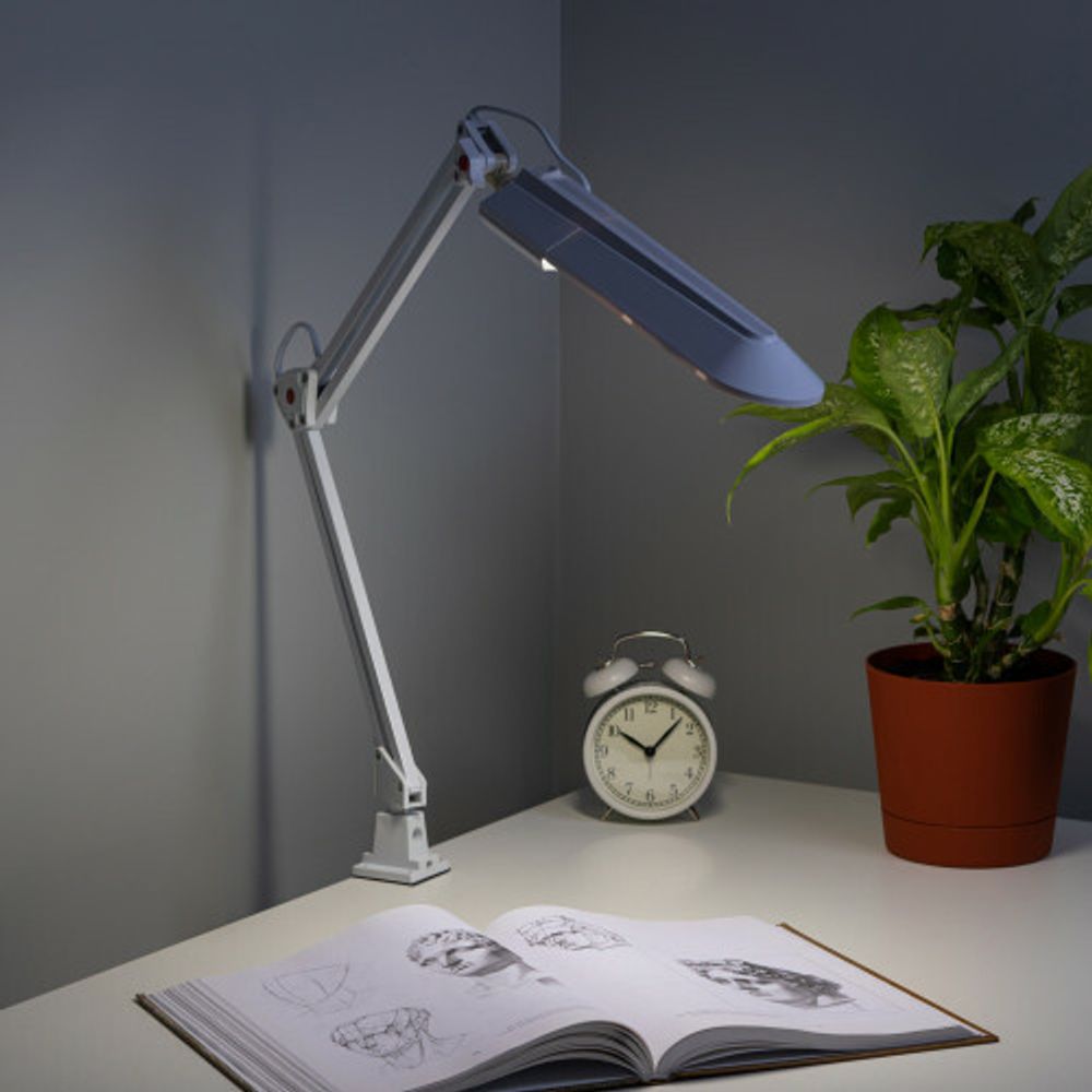 Настольный светильник ЭРА NL-201-G23-11W-W с лампой PL на струбцине белый