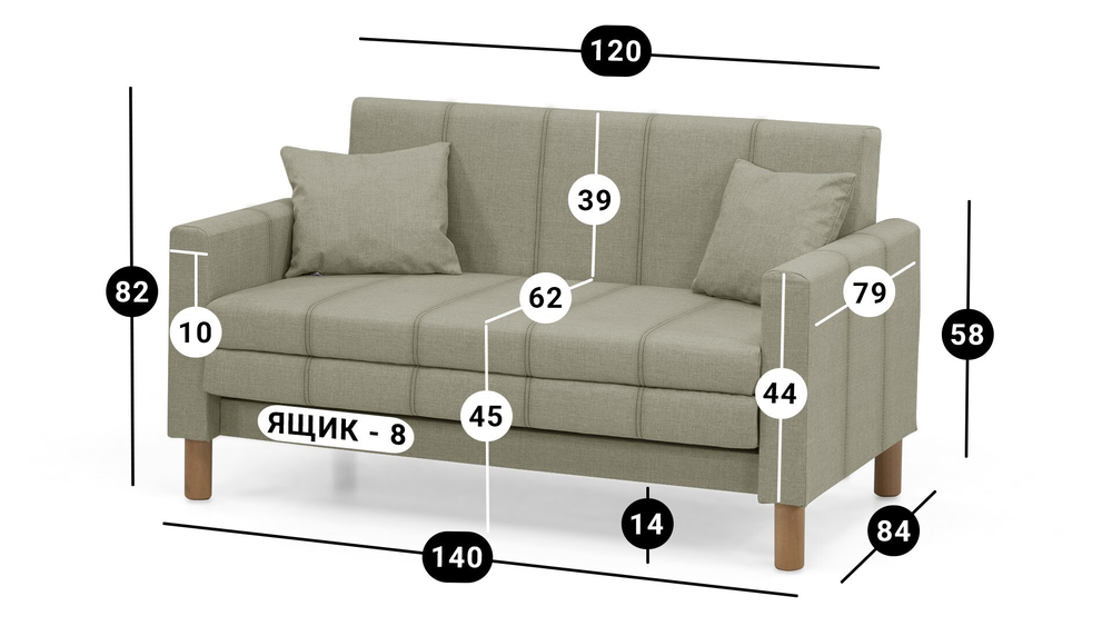 Диван Уют Лайт Strong Plus 01 120*84*82 см, серый Рогожка Выкатной Фиеста