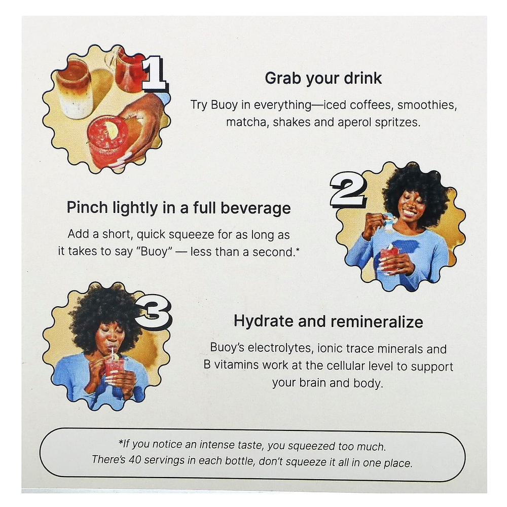 Buoy Hydration, Увлажняющие энергетические капли, усилитель напитка, без добавок, 3 шт. В упаковке, по 60 мл (2 жидк. унц.)