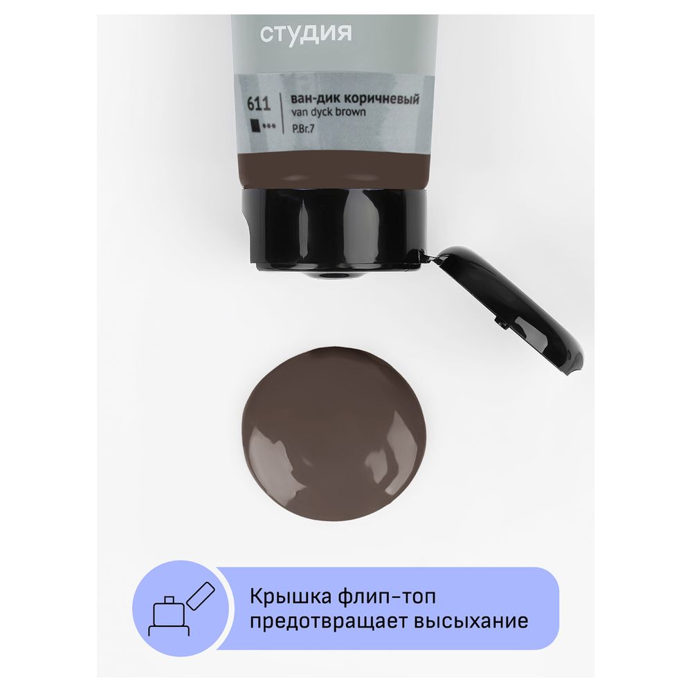 Краска акриловая художественная, ван-дик коричневый, туба 75мл, Гамма Студия