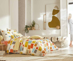 Постельное белье 1.5 спальное Blanc des Vosges Blocks Ochre