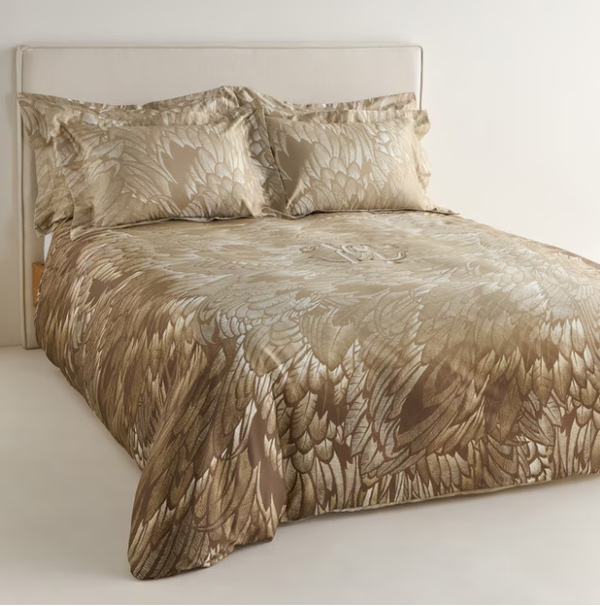 Постельное белье 2 спальное евро макси Roberto Cavalli Plumage Avorio светло-бежевое