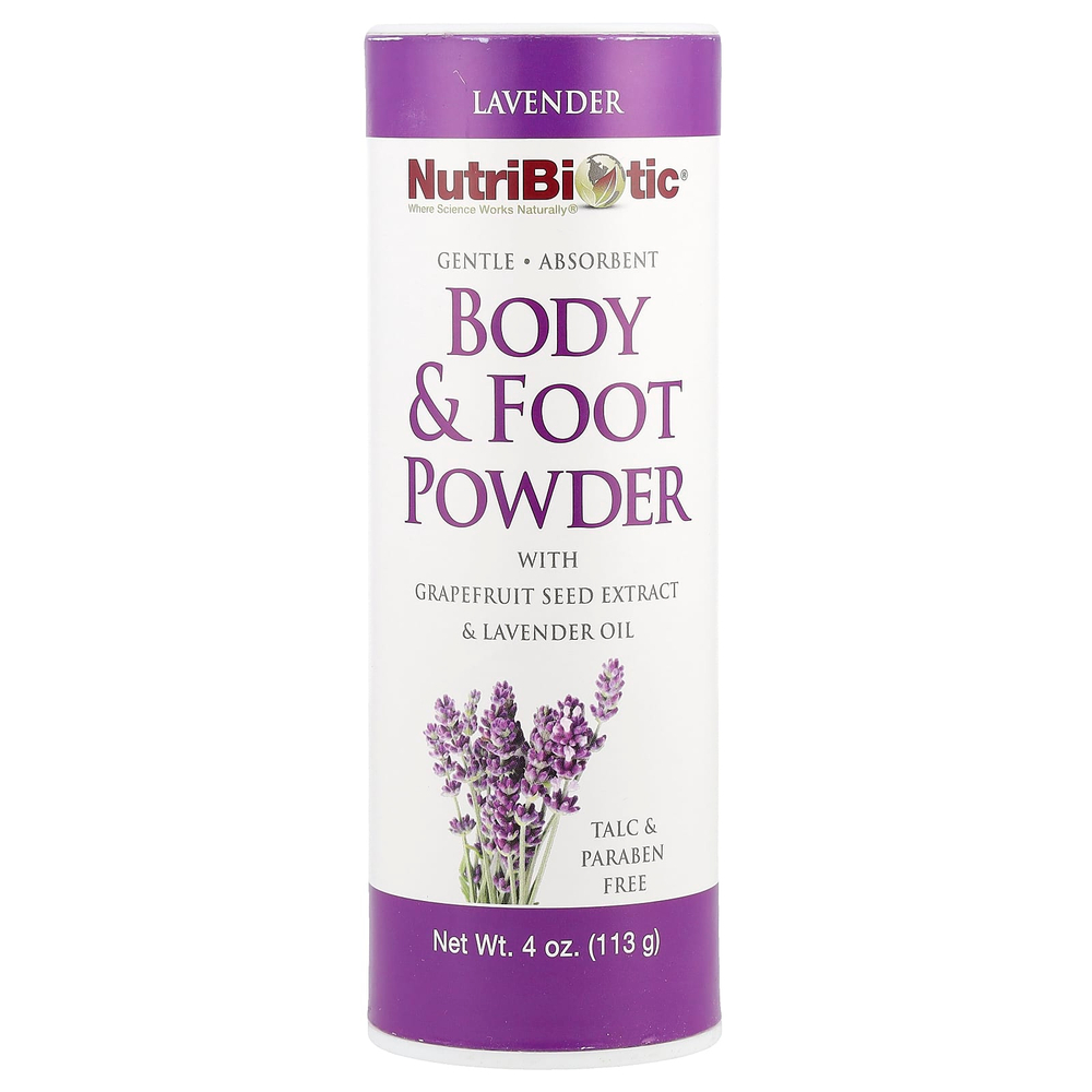 NutriBiotic, пудра для тела и ног с экстрактом семян грейпфрута и маслом лаванды, лаванда, 113 г (4 унции)
