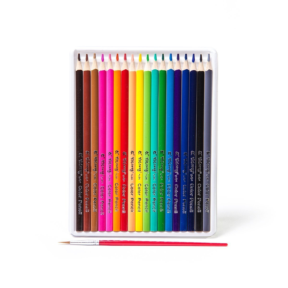 Карандаши акварельные Yalong 18 цв., "Colour", деревянные, трехгранные, заточенные, кисть, 3.0 мм, картон. упаковка, европодвес