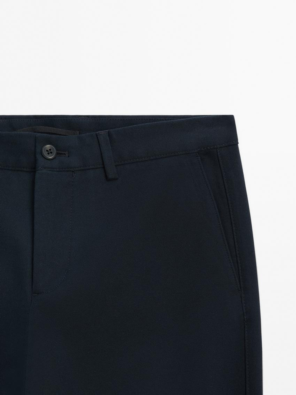 Massimo Dutti Зауженные брюки из смесового хлопка, темно-синий