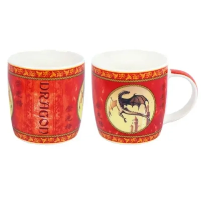 Кружка низк.бочка 340 мл дракон-медальон красный