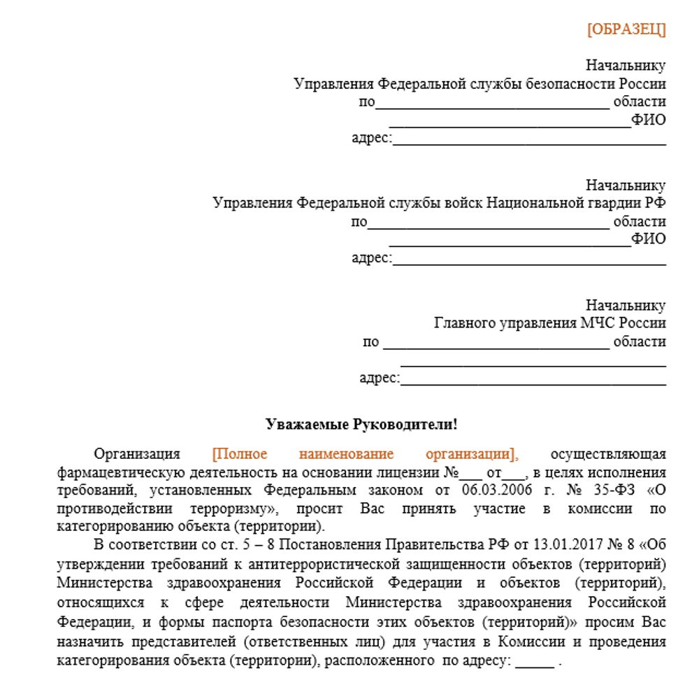 Сборник «Антитеррористический паспорт безопасности объекта» в оптовой фармацевтической организации