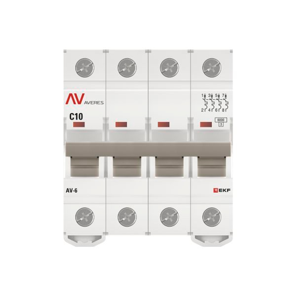 Выключатель автоматический AV-6 4P 10A (C) 6kA EKF AVERES