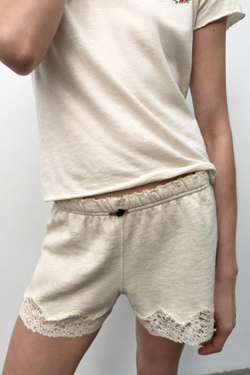 ZARA ШОРТЫ С КРУЖЕВОМ И ЦВЕТКОМ, СЕРЫЙ МЕЛАНЖ