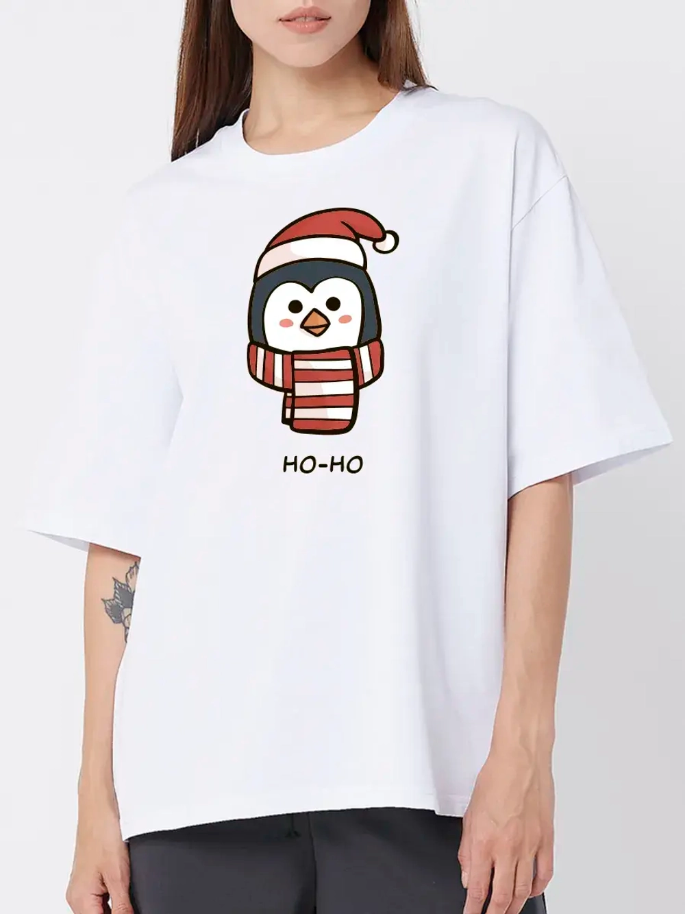 Футболка больших размеров с принтом пингвин