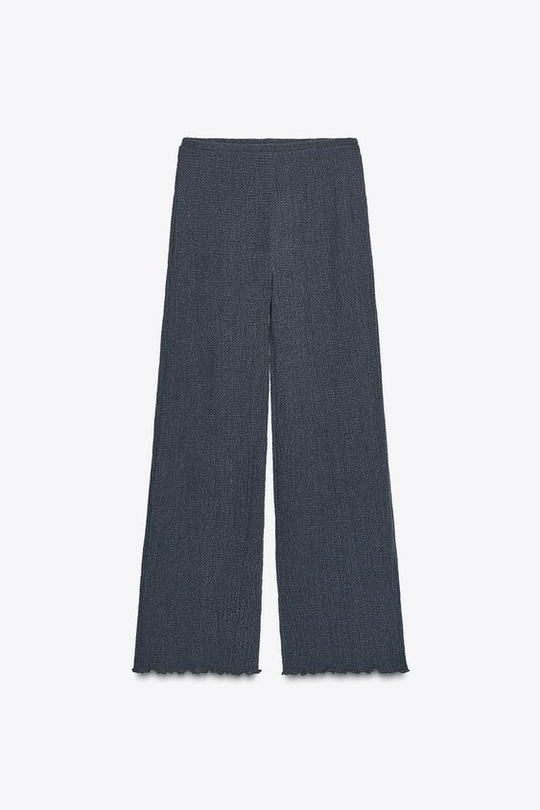 ZARA ПРЯМЫЕ БРЮКИ ИЗ ТКАНИ С ТЕКСТУРОЙ, СЕРО-СИНИЙ