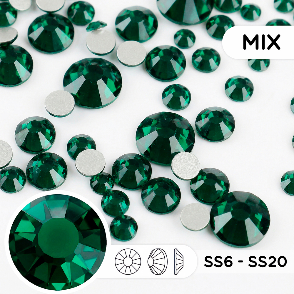 Набор стеклянных страз (mix размеров) — Emerald