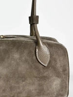 Женская сумка-багет из натуральной замши цвета тауп