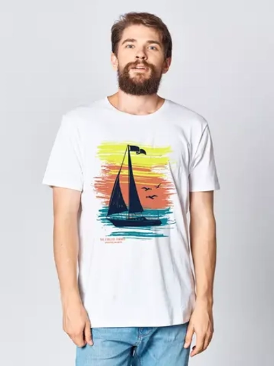 Футболка мужская белая с морским принтом дышащая