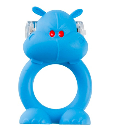 Голубое виброкольцо на пенис Happy Hippo