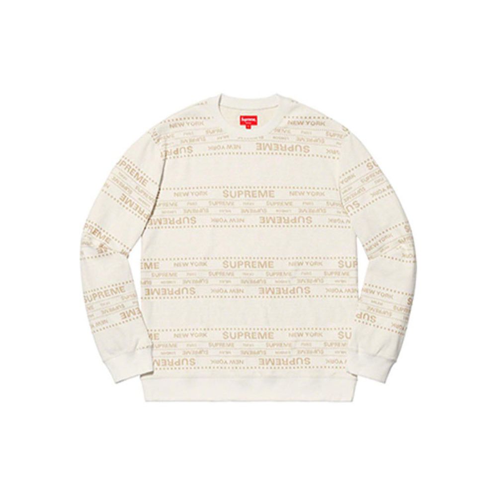 Supreme SS19 Metallic Jacquard Crewneck White logo