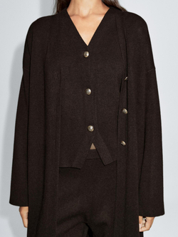 Massimo Dutti Длинный вязаный кардиган с золотыми пуговицами, коричневый
