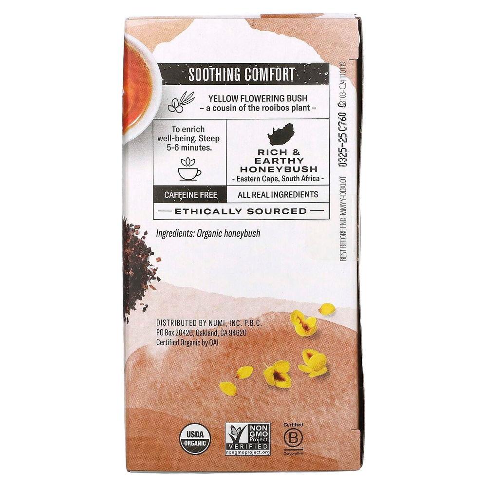 Numi Tea, Organic Herbal Teasan, ханибуш, без кофеина, 18 чайных пакетиков без ГМО, 43,2 г (1,52 унции)