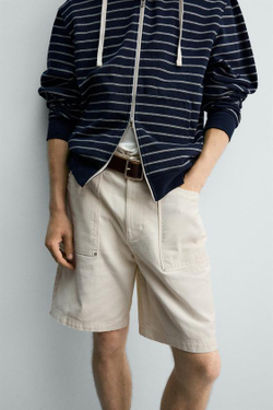 ZARA ШОРТЫ STRAIGHT FIT С КАРМАНАМИ, БЕЛЫЙ
