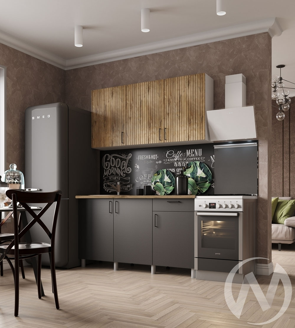 Кухня Грейс 1.5м (корпус белый/дуб канадский; карбон вулкан) 26мм дуб вотан