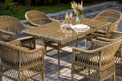 "Амароне" обеденная группа из искусственного ротанга на 6 персон, цвет соломенный