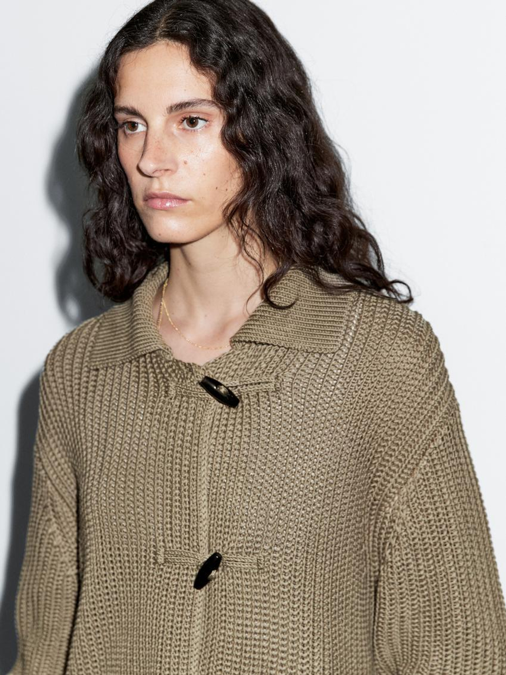 Massimo Dutti Кардиган из мерсеризованного хлопка с пуговицами, дымчатый