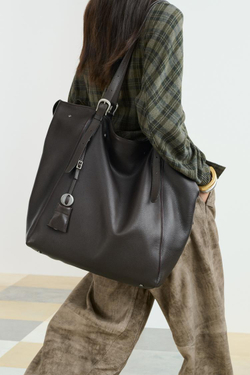 ZARA КОЖАНЫЕ БРЮКИ СО СРЕДНЕЙ ПОСАДКОЙ, СЕРО-КОРИЧНЕВЫЙ