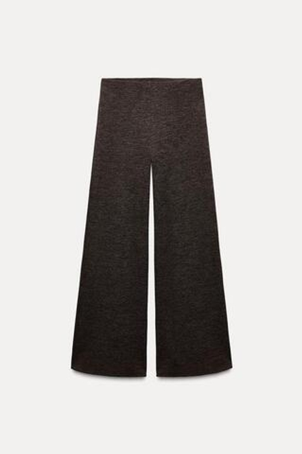 ZARA БРЮКИ SOFT ШИРОКОГО КРОЯ ИЗ ТКАНИ ПИКЕ, КОРИЧНЕВЫЙ С МЕЛАНЖЕВЫМ ЭФФЕКТОМ