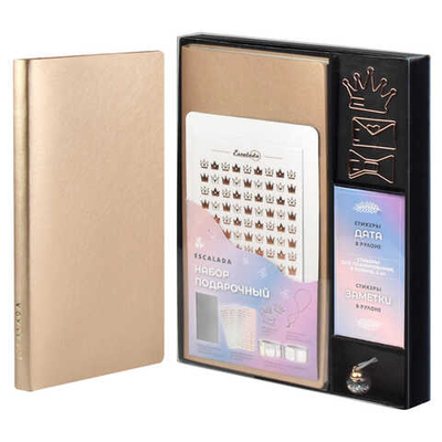 Записная книжка + стикеры, скрепки и резинка-фиксатор (набор подарочный)  ESCALADA А6+, 96 л.