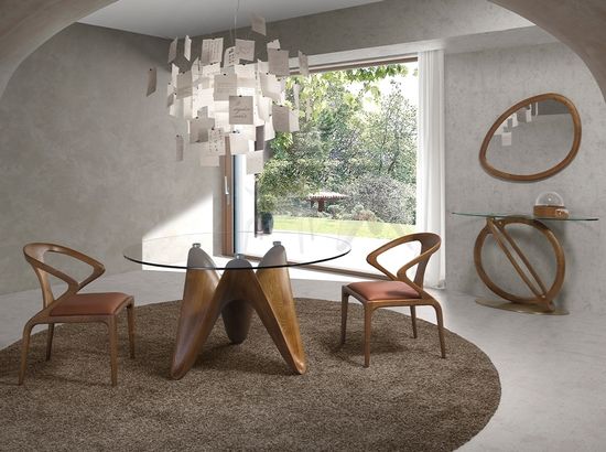 Круглый обеденный стол из закаленного стекла и ореха 1126-Ø150 Испания 