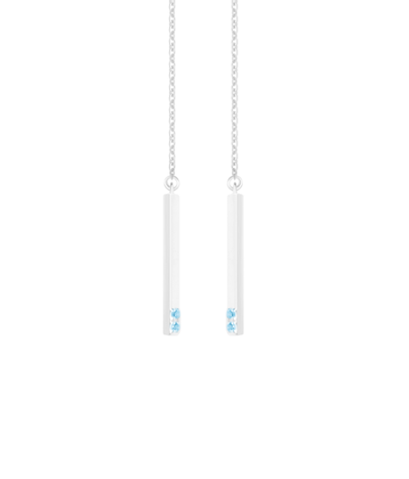 Серьги-продёвки из серебра со вставками из выращенной голубой шпинели