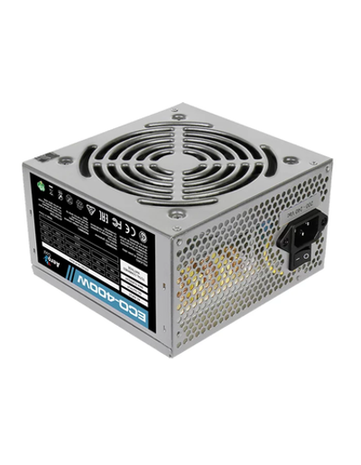 Aerocool 400W Retail ECO-400W ATX v2.3 Haswell, fan 12cm, 400-mm cable, power cord, 20+4P, 12V 4P, 1x PCI-E 6P, 2x SATA, 2x PATA, 1x FDD