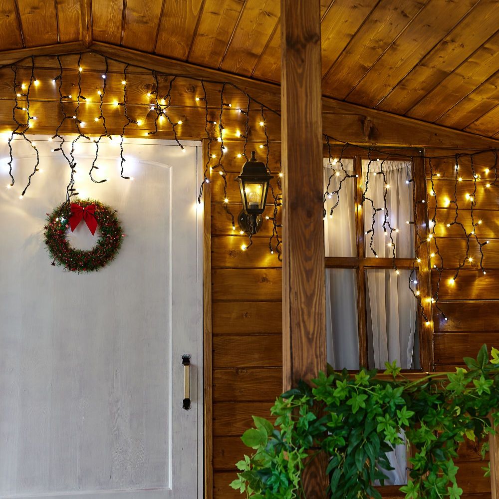 ULD-B3007-200-TBK WARMWHITE-WHITE IP67 Бахрома светодиодная с эффектом мерцания. 3м. Соединяемая. 200 светодиодов. Теплый белый и белый свет. Провод черный. ТМ Uniel