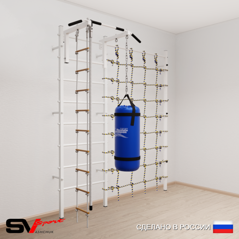 Шведская стенка Sv Sport 51430 (Турник стандарт/Канат/Лестница/Цепь/Мешок 30кг/Канатный лаз)