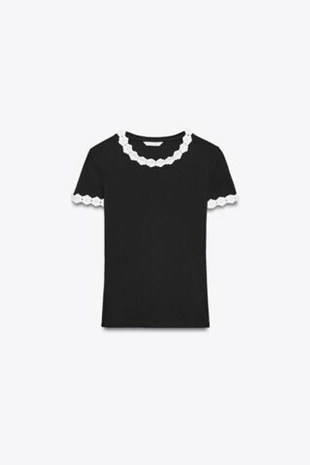 ZARA ФУТБОЛКА С ОТДЕЛКОЙ В ВИДЕ ЦВЕТКА, ЧЕРНЫЙ