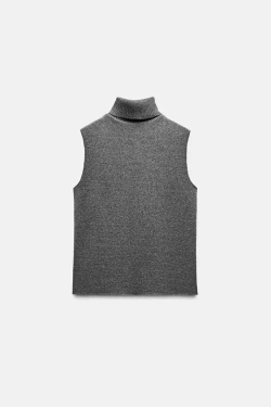 ZARA ТОП ИЗ МЯГКОЙ ТКАНИ С ВЫСОКИМ ВОРОТНИКОМ, ТЕМНЫЙ АНТРАЦИТ