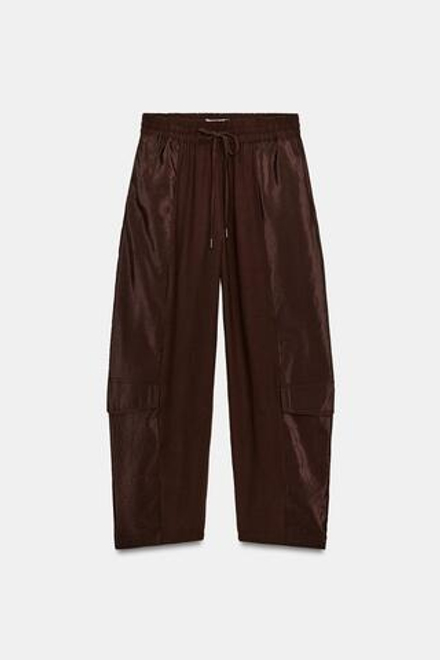 ZARA БРЮКИ BARREL КОМБИНИРОВАННЫЕ, КОРИЧНЕВЫЙ