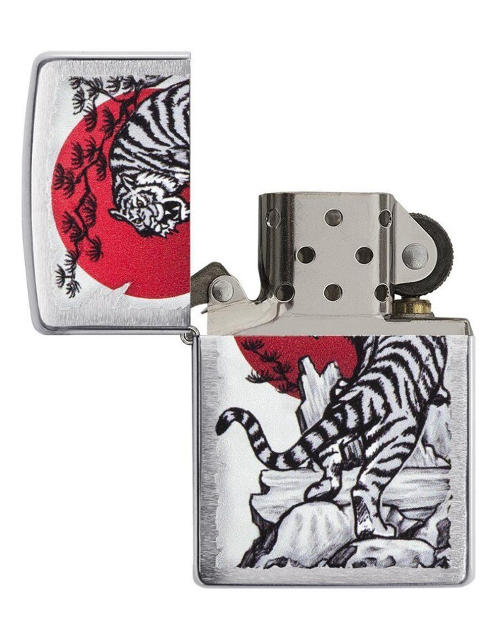 Зажигалка ZIPPO Asian Tiger с покрытием Brushed Chrome, латунь/сталь, серебристая, 38x13x57 мм (29889)