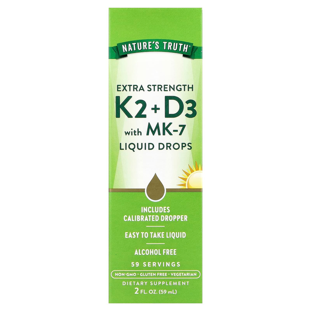 Nature's Truth, K2 и D3 с MK-7 в виде капель, 59 мл (2 жидк. унции)