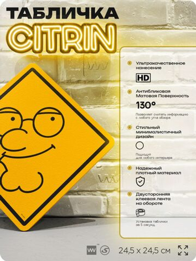 Табличка декоративная "Гриффин" из сериала Гриффины на дверь и стену, прикольная штука в подарок фанату, декоративный знак ЦИТРИН, 24,5х24,5 см, пластиковая, Айдентика Технолоджи
