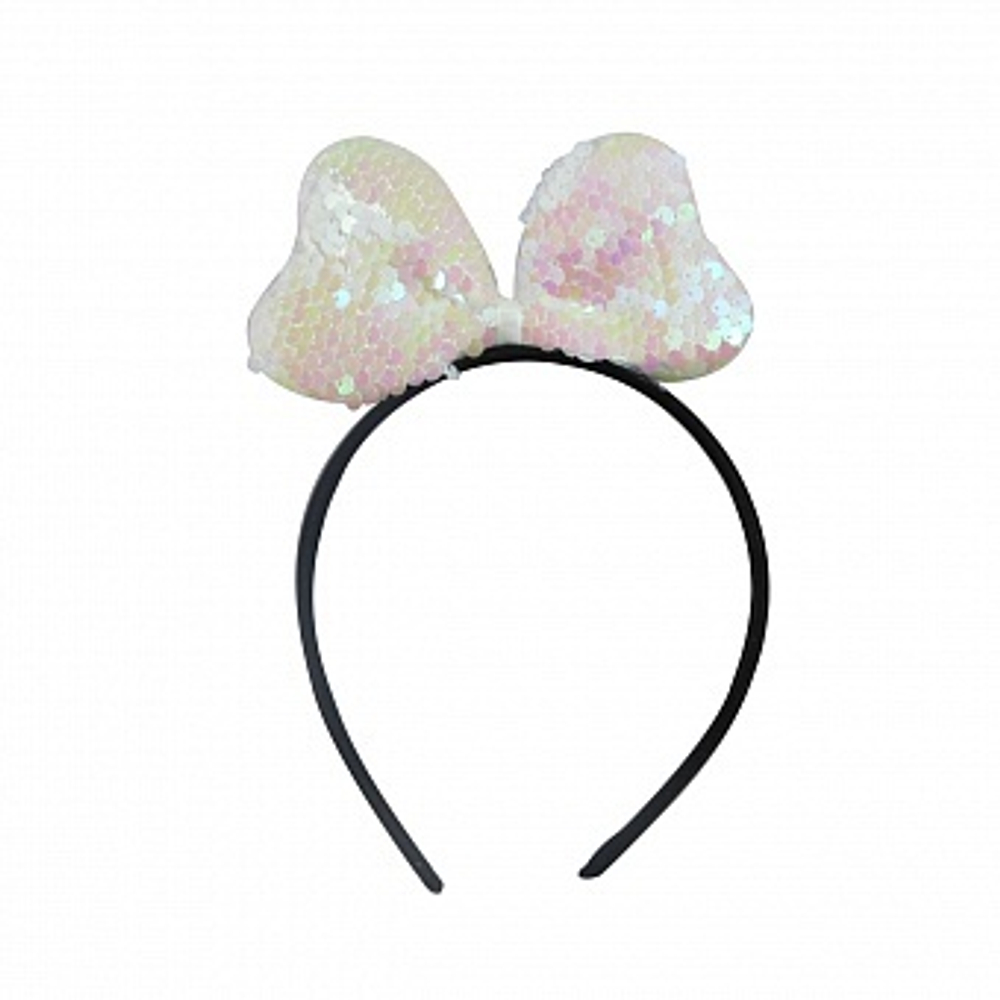 Ободок Нарядный бант с пайетками Белый перламутр