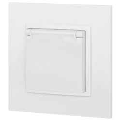 14-2103-01 ЭРА Розетка 2P+E Schuko со шторками с крышкой, 16A-250В, IP20, Эра Elegance, белый