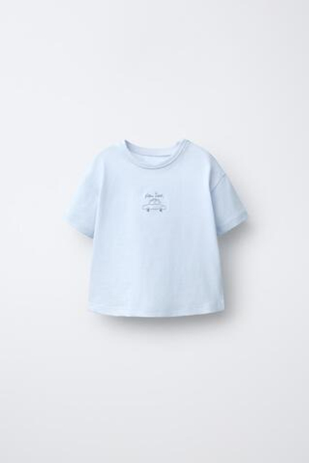 ZARA ФУТБОЛКА С ГЛАДКОЙ ВЫШИВКОЙ, ГОЛУБОЙ