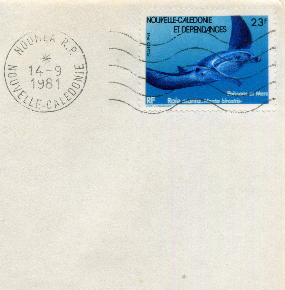 1 франк 1977 год. Франция - Новая Каледония. Конверт с маркой и спецгашением (небольшой сгиб). Серия "Coins of all Nations" (США)