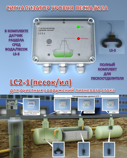 LC2-1(песок) сигнализатор уровня осадка, ила и песка для малых отстойников с глубиной до 2 метров