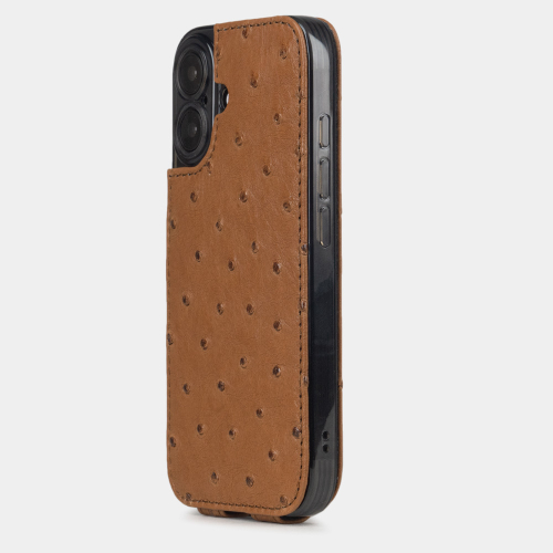 Чехол для iPhone 16 из кожи страуса, карамельного цвета