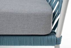 "Диего" диван 2-местный плетеный из роупа, каркас алюминий светло-серый (RAL7035) муар, роуп бирюзовый круглый, ткань светло-серая